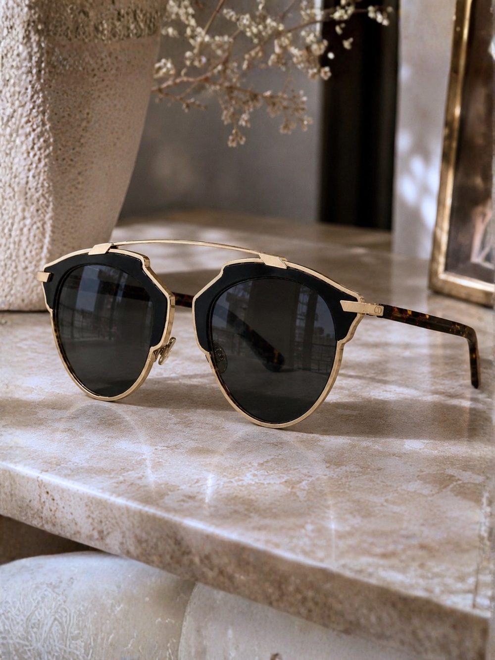 Christian Dior So Real Sunglasses Black Gold Tortoise 48mm